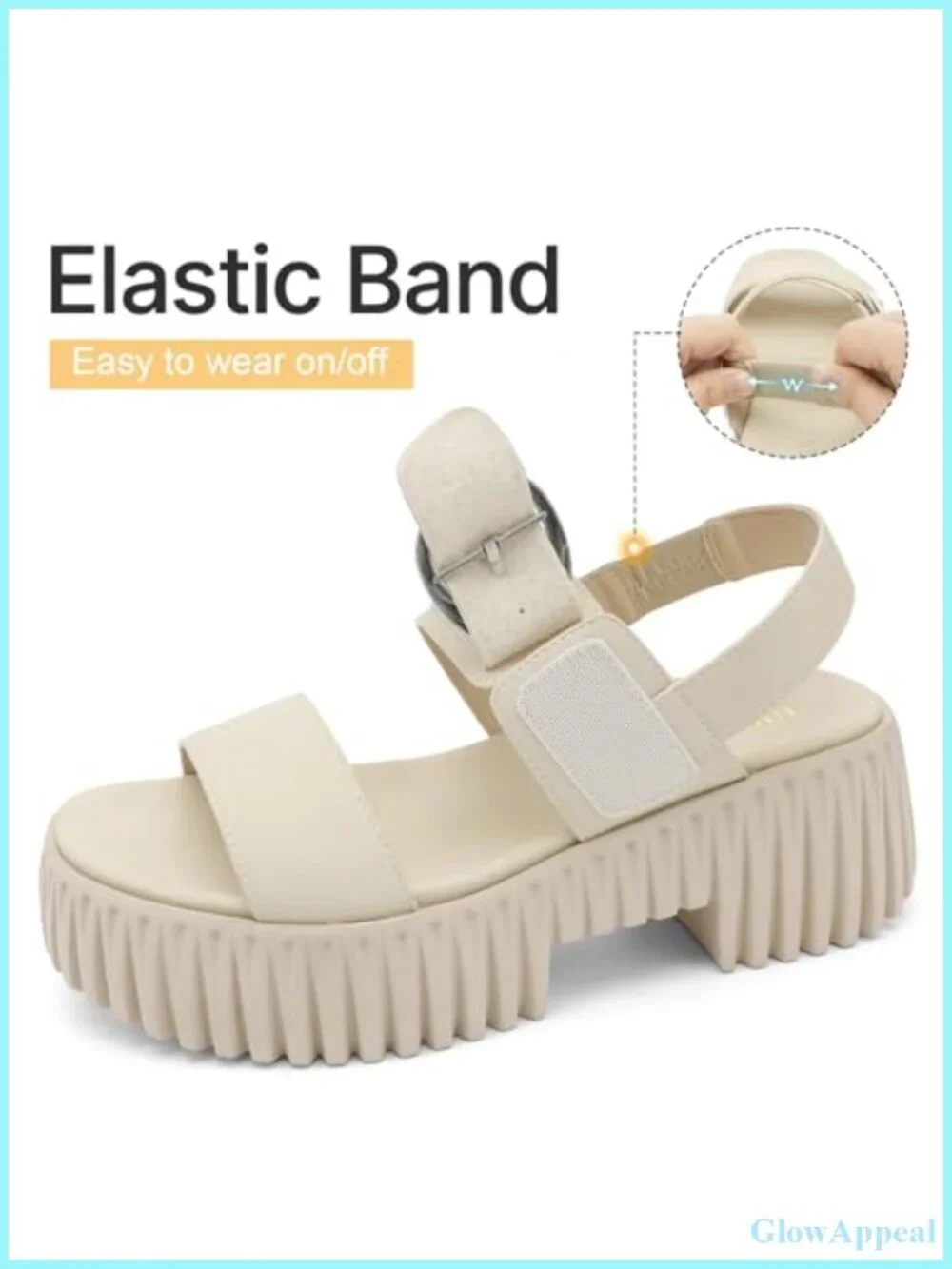 Womens Platform Sandals Chunky Block Wedge Heel Faux Leather Arch Support